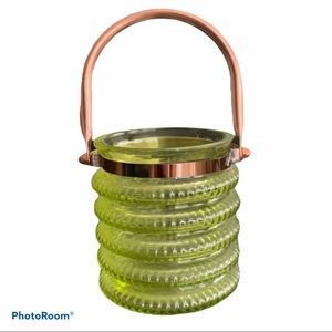 Green Glass Candle Holder with Removable Handle